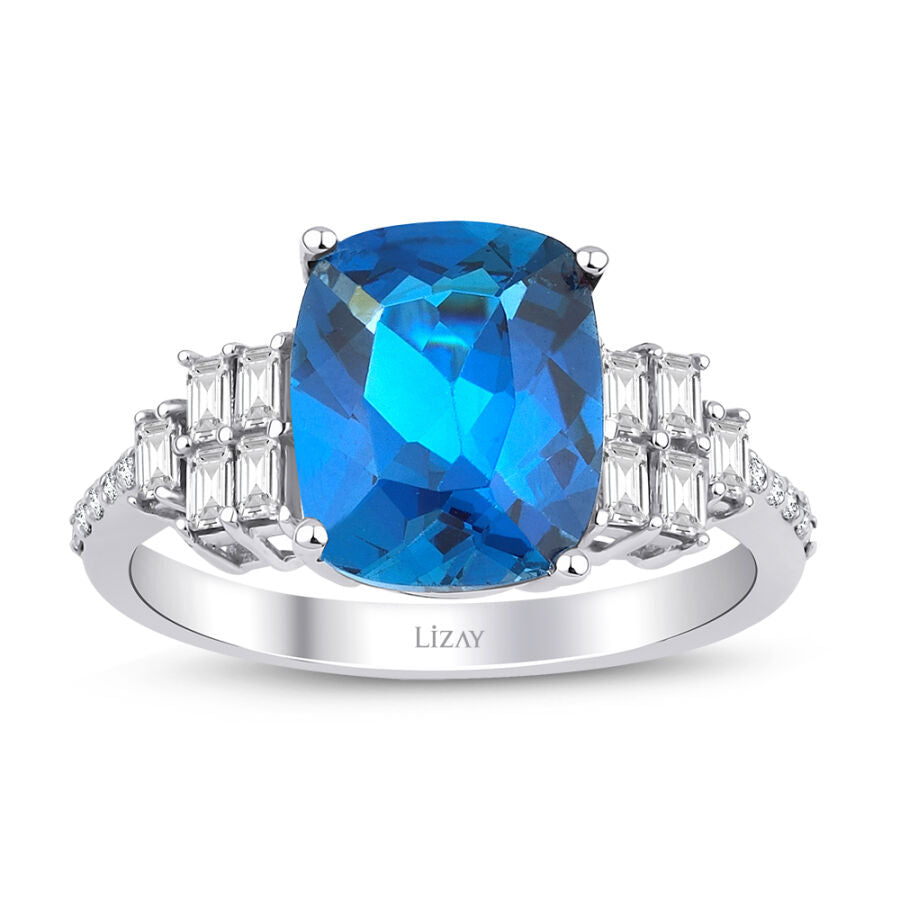 3,79 Carat Diamond Blue Topaz Ring