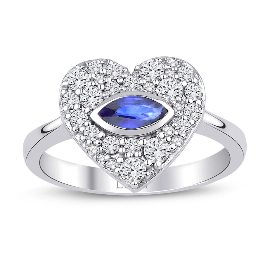 0,70 Carat Diamond Heart Sapphire Ring