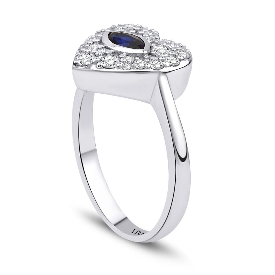 0,70 Carat Diamond Heart Sapphire Ring