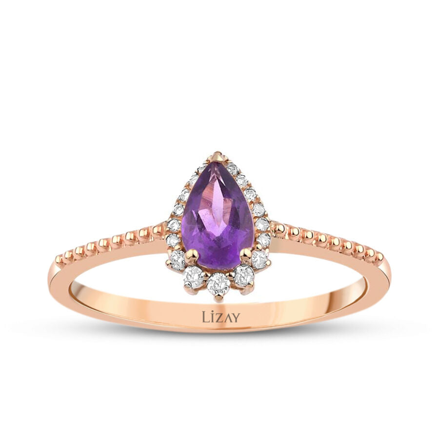 0,43 Carat Diamond Amethyst Stone Ring