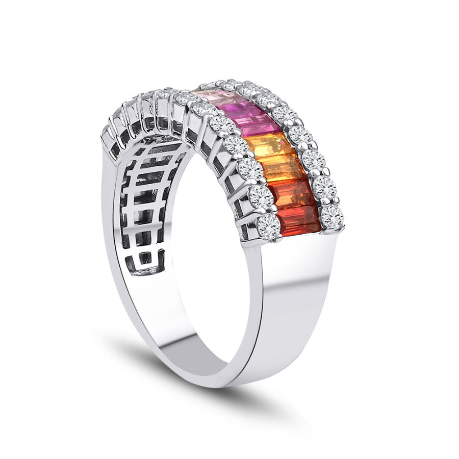2,45 Carat Diamond Colored Stone Half-Eternal Ring