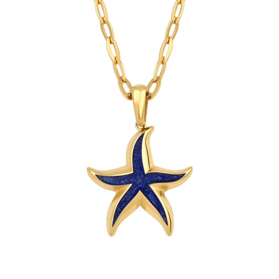 Gold Blue Starfish Necklace