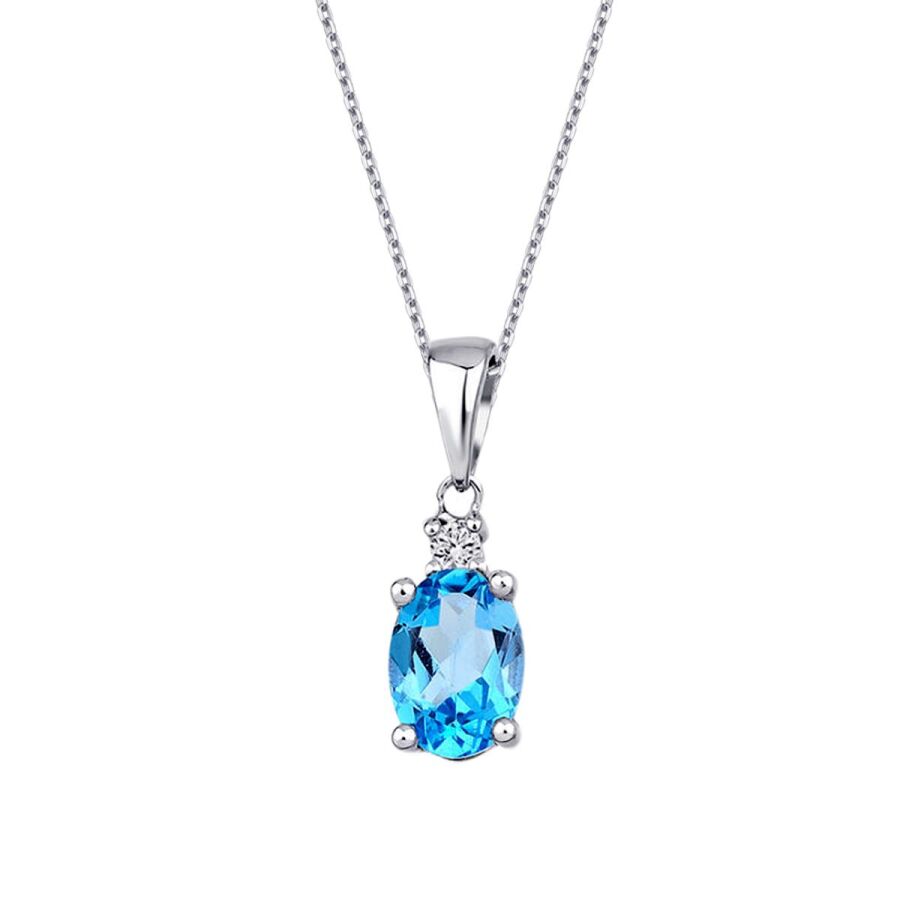 0,93 Carat Diamond Blue Topaz Necklace