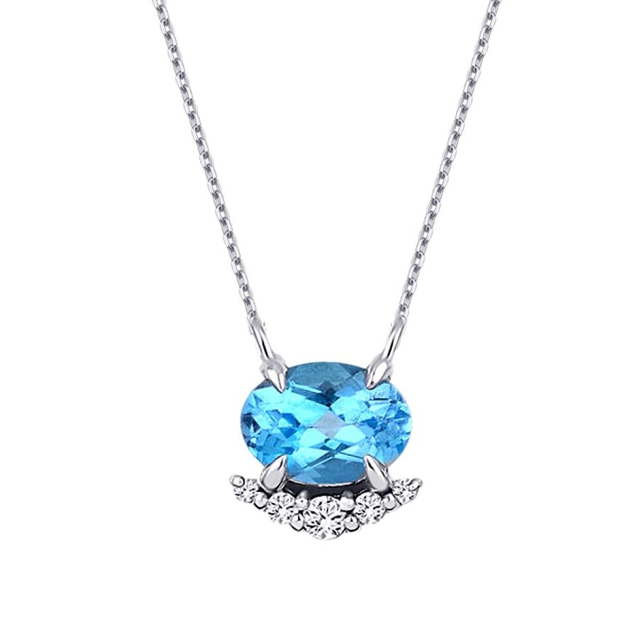 0,99 Carat Diamond Blue Topaz Necklace