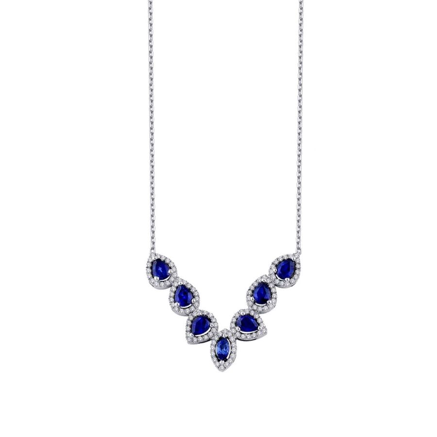 1,78 Carat Diamond Pear Sapphire Necklace