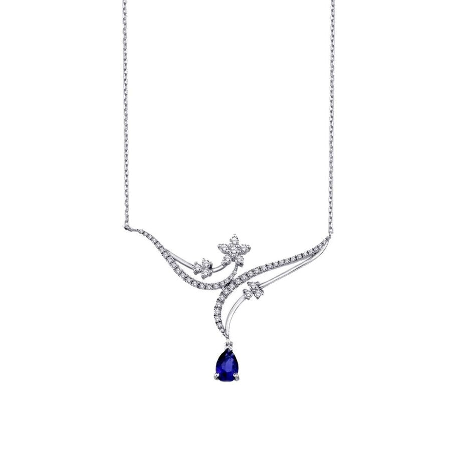 0,86 Carat Diamond Flower Sapphire Necklace