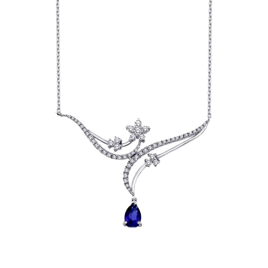 0,86 Carat Diamond Flower Sapphire Necklace