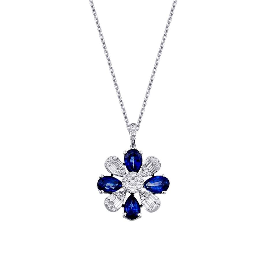 2,92 Carat Diamond Baguette Sapphire Necklace