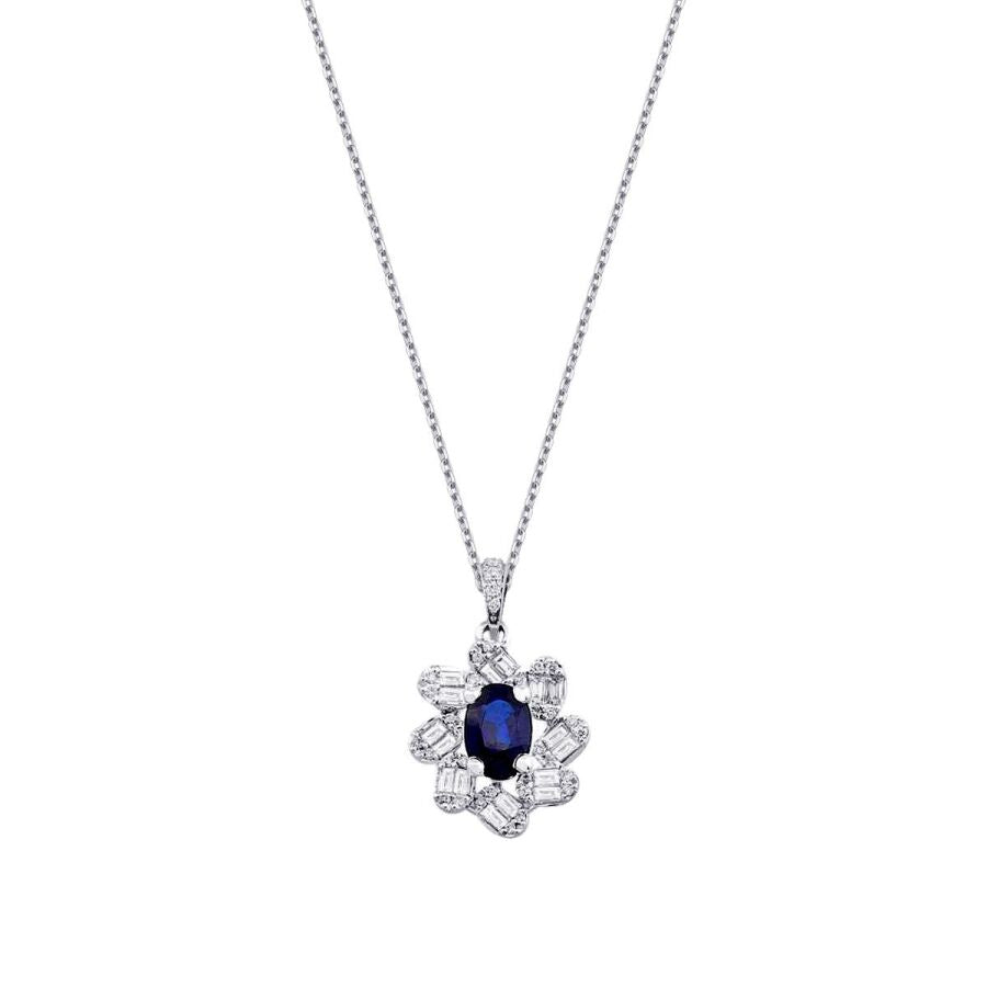 1.47 Carat Diamond Baguette Sapphire Necklace