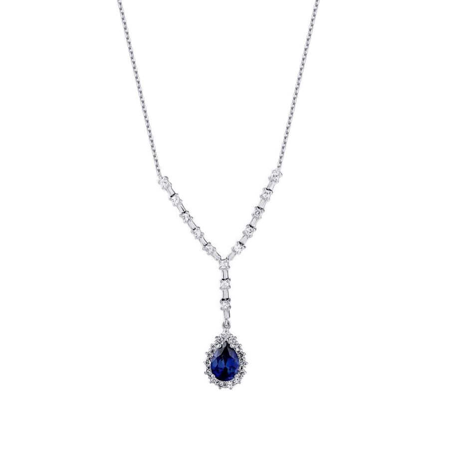 1,99 Carat Diamond Pear Sapphire Necklace