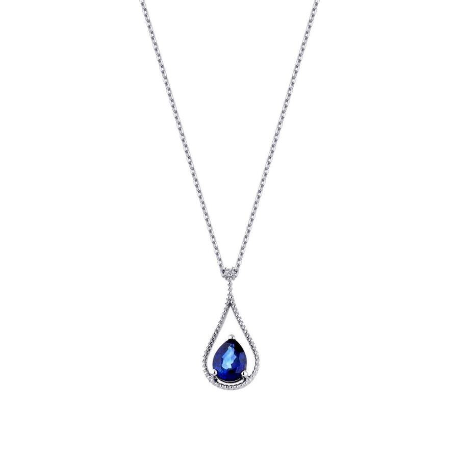1,98 Carat Diamond Pear Sapphire Necklace