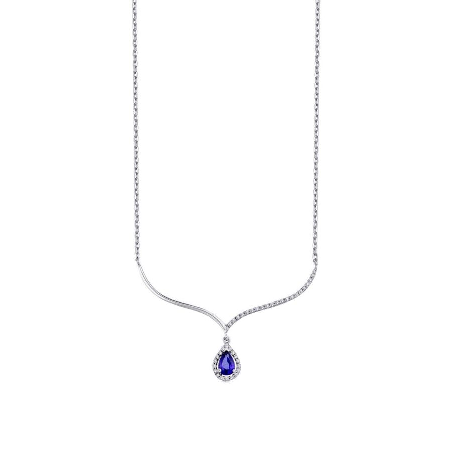0,78 Carat Diamond Pear Sapphire Necklace