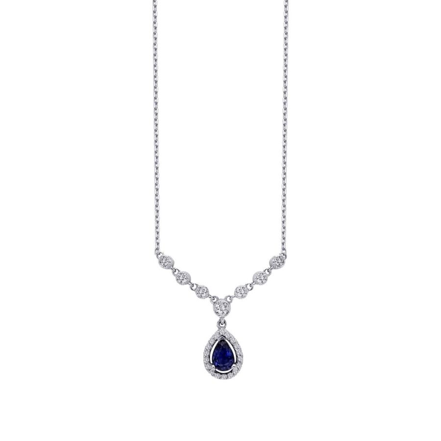 0.67 Carat Diamond Pear Sapphire Necklace