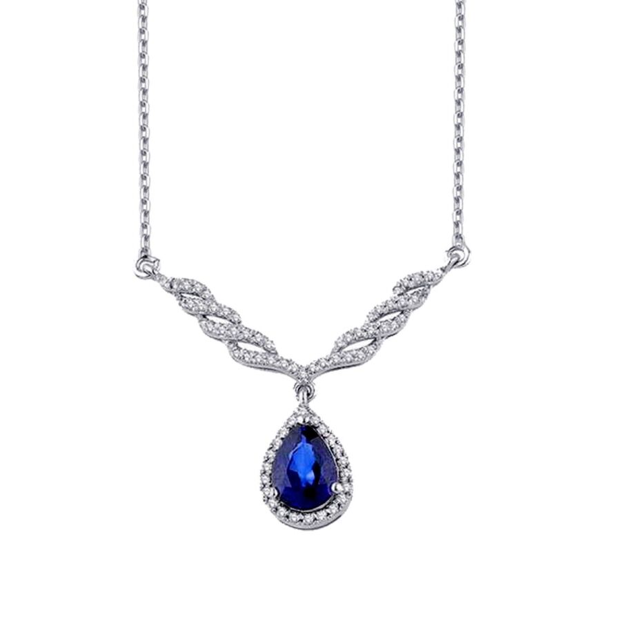 1,06 Carat Diamond Pear Sapphire Necklace