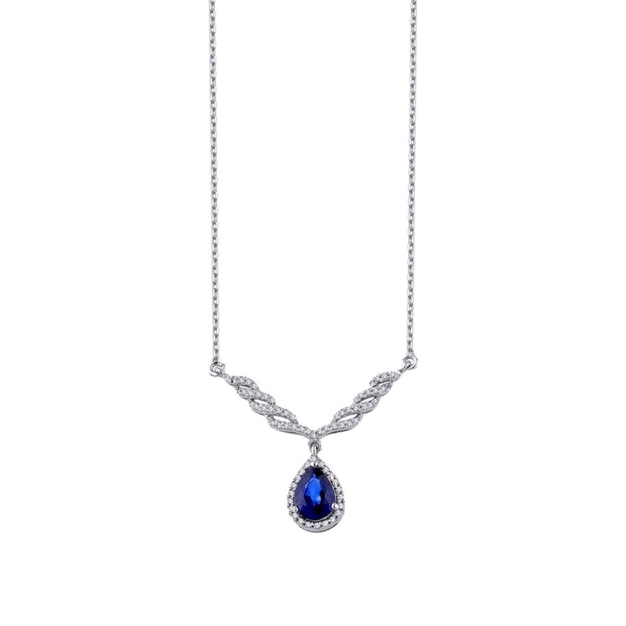 1.06 Carat Diamond Pear Sapphire Necklace