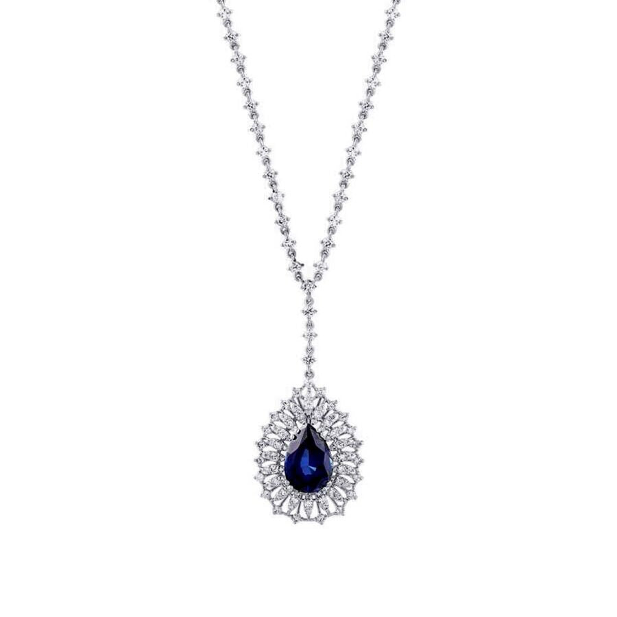 5,24 Carat Diamond Pear Sapphire Necklace