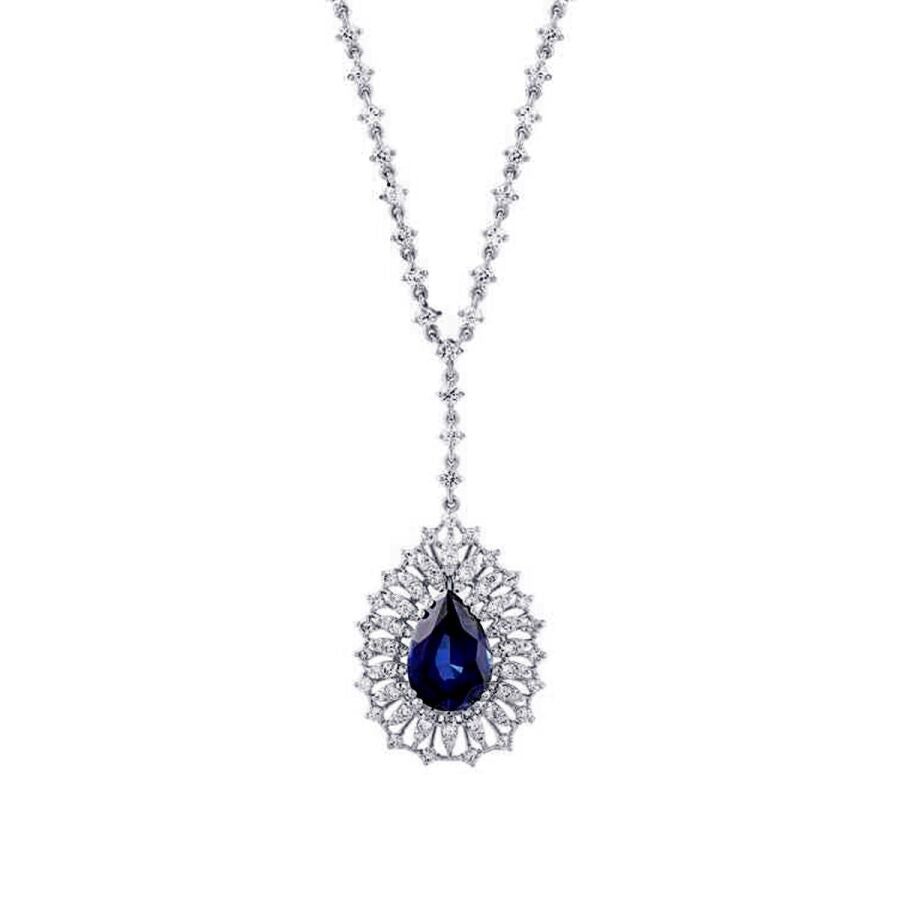 5,24 Carat Diamond Pear Sapphire Necklace