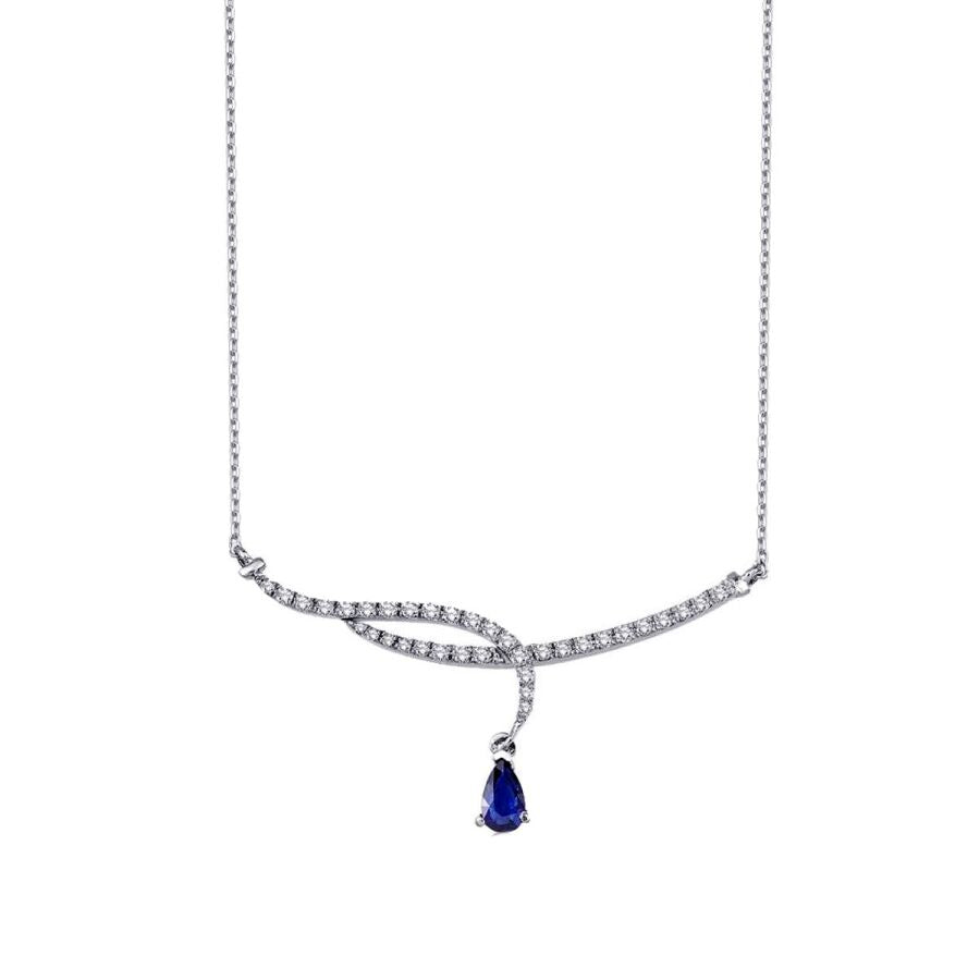 0,79 Carat Diamond Pear Sapphire Necklace