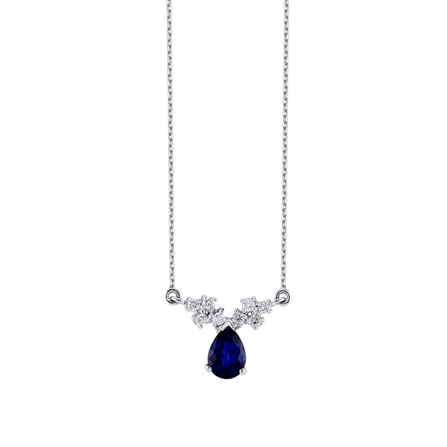 1.02 Carat Diamond Pear Sapphire Necklace