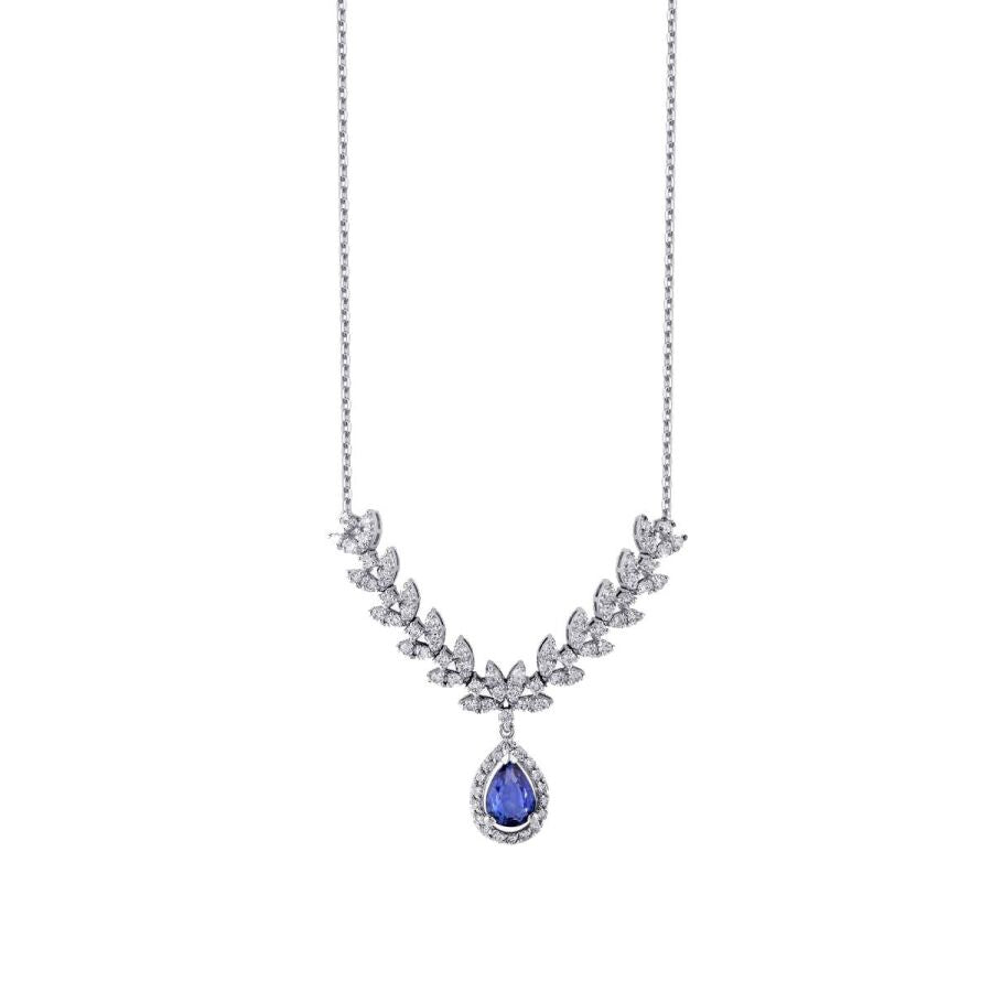 1.20 Carat Diamond Pear Sapphire Necklace