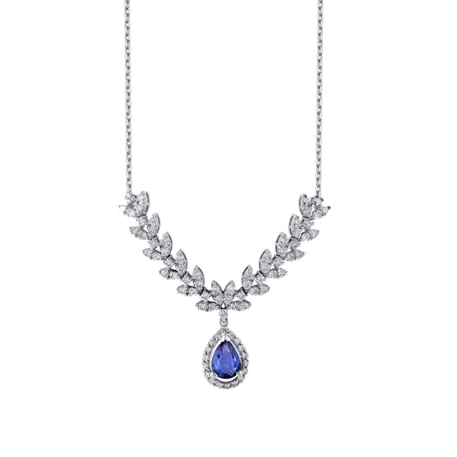 1.20 Carat Diamond Pear Sapphire Necklace