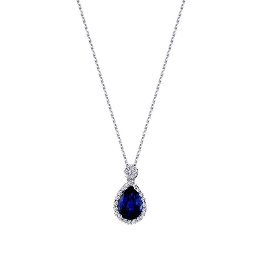 0,73 Carat Diamond Pear Sapphire Necklace