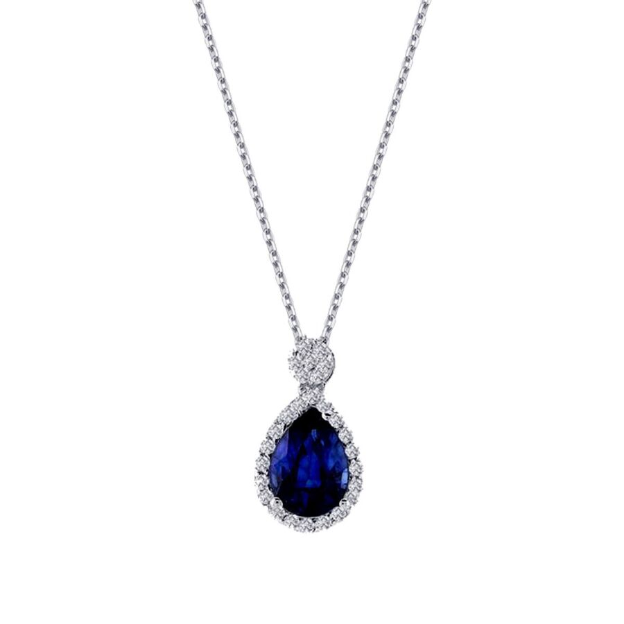 0,73 Carat Diamond Pear Sapphire Necklace