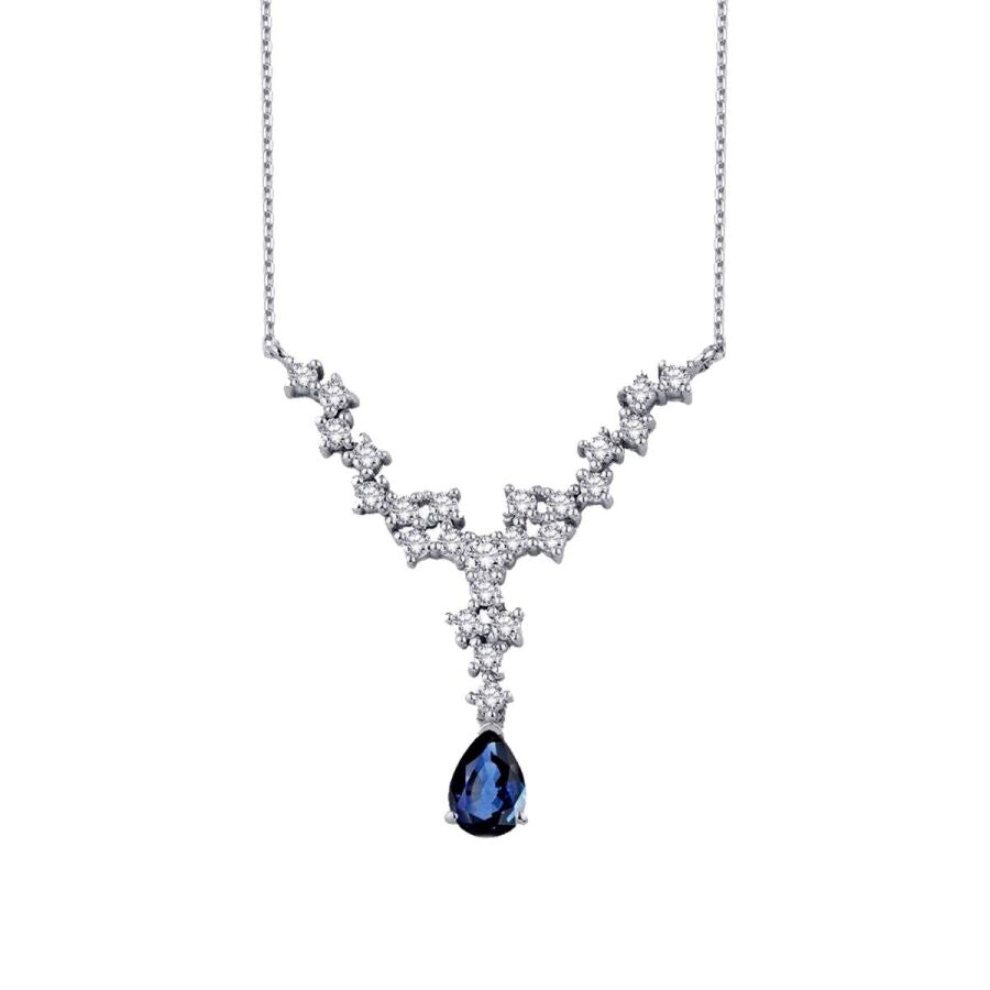 0,86 Carat Diamond Pear Sapphire Necklace