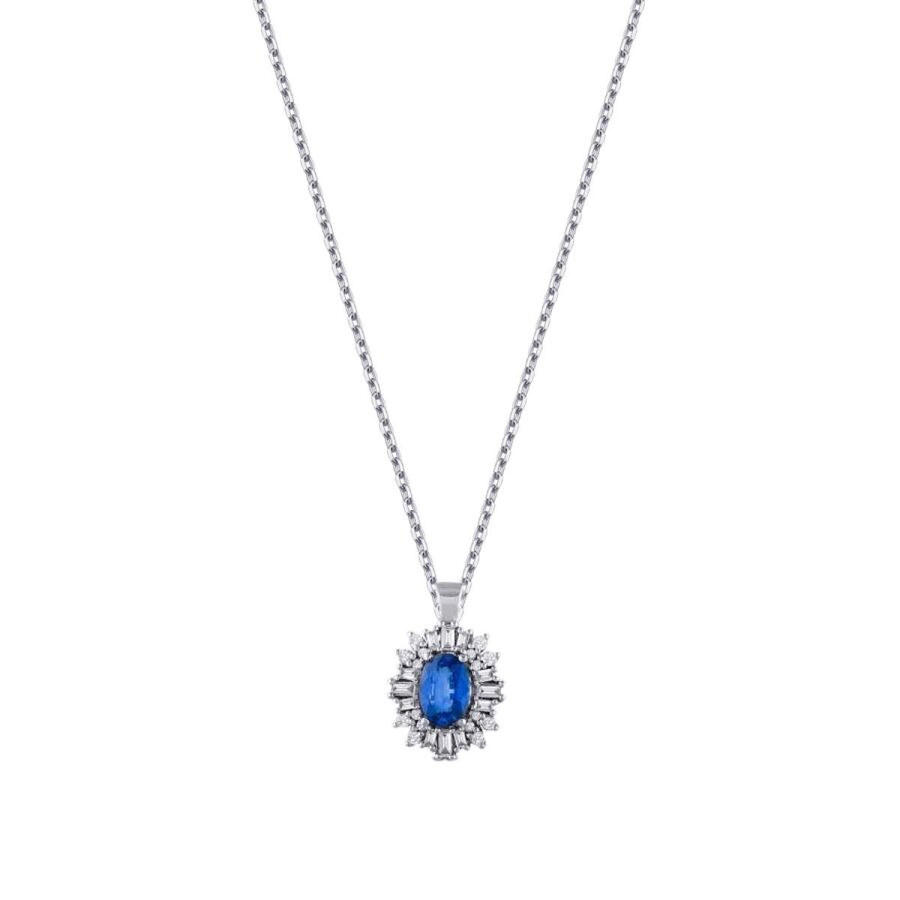 1,19 Carat Diamond Baguette Sapphire Necklace