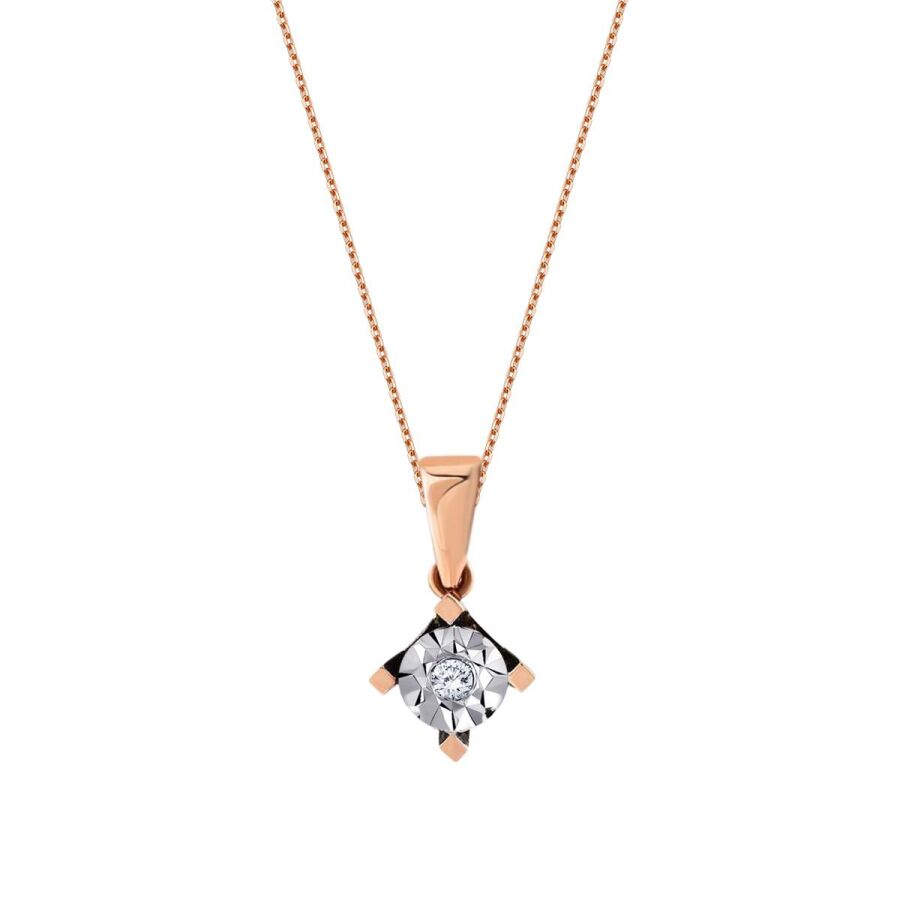 0.02 Carat Diamond Solitaire Rose Necklace