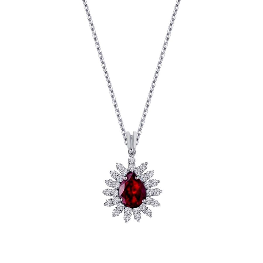3,12 Carat Diamond Pear Ruby Necklace
