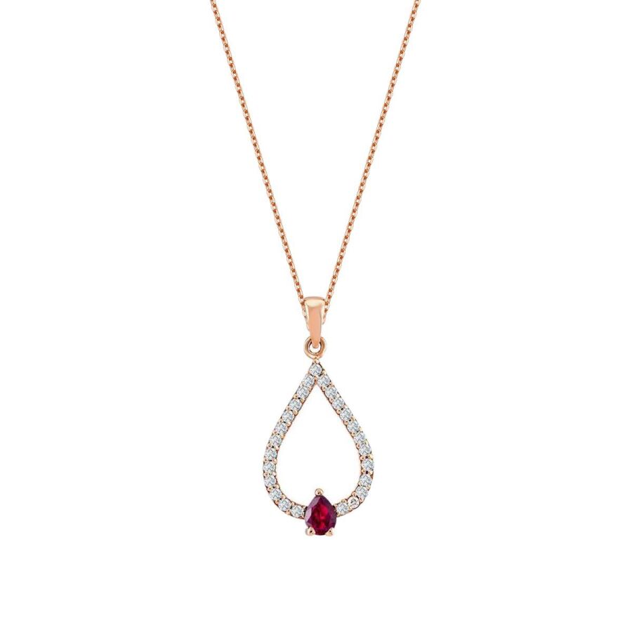 0,24 Carat Diamond Pear Ruby Necklace