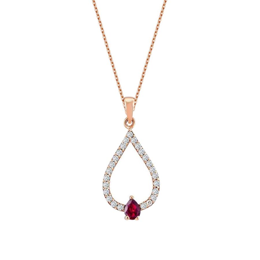 0,24 Carat Diamond Pear Ruby Necklace