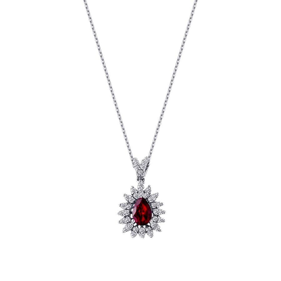 1,03 Carat Diamond Pear Ruby Necklace