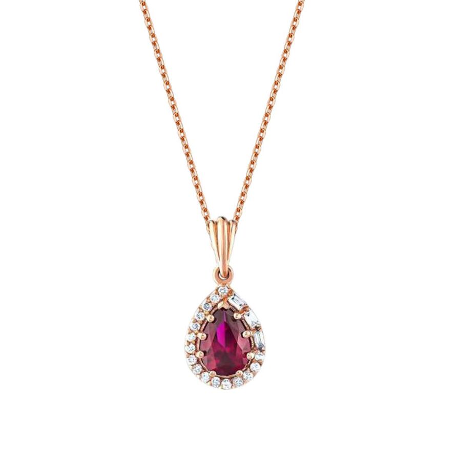 1,18 Carat Diamond Pear Ruby Necklace