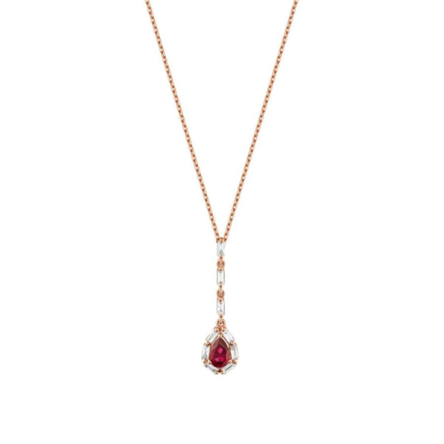 0,75 Carat Diamond Baguette Ruby Necklace