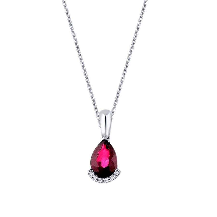 1,13 Carat Diamond Pear Ruby Necklace