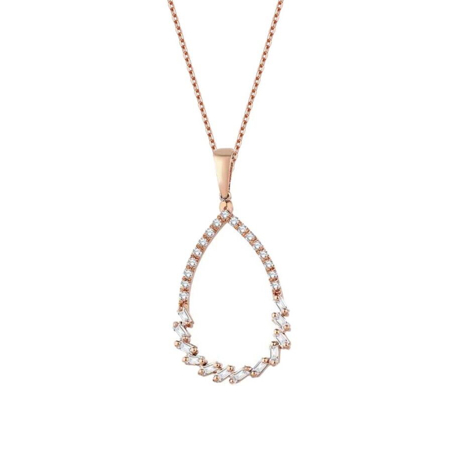 0,23 Carat Diamond Pear Baguette Necklace