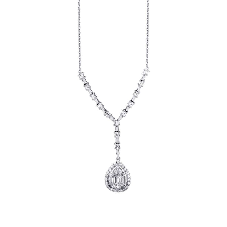 0,50 Carat Diamond Baguette Pear Necklace