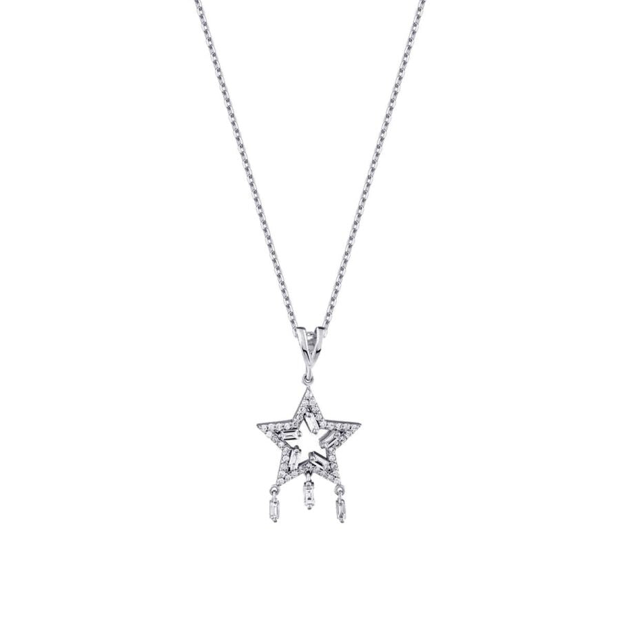 0,38 Carat Diamond Baguette Star Necklace