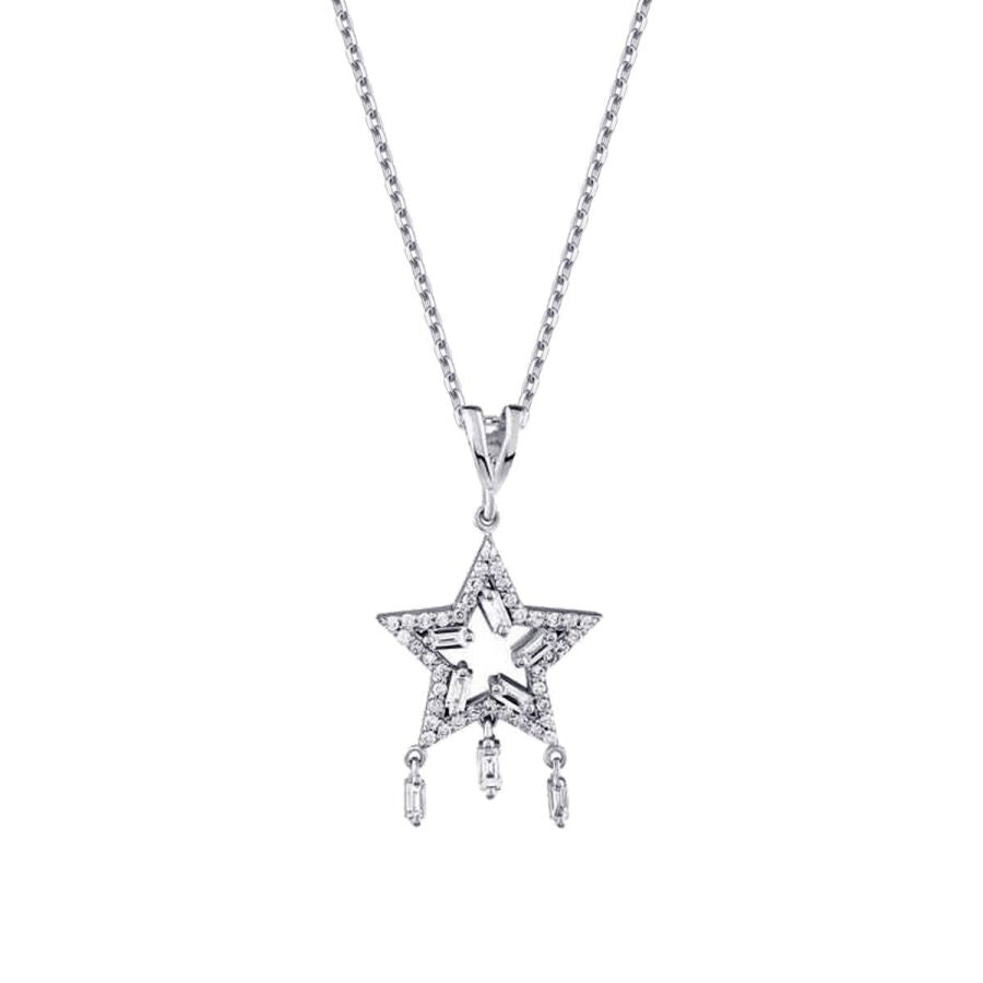 0,38 Carat Diamond Baguette Star Necklace