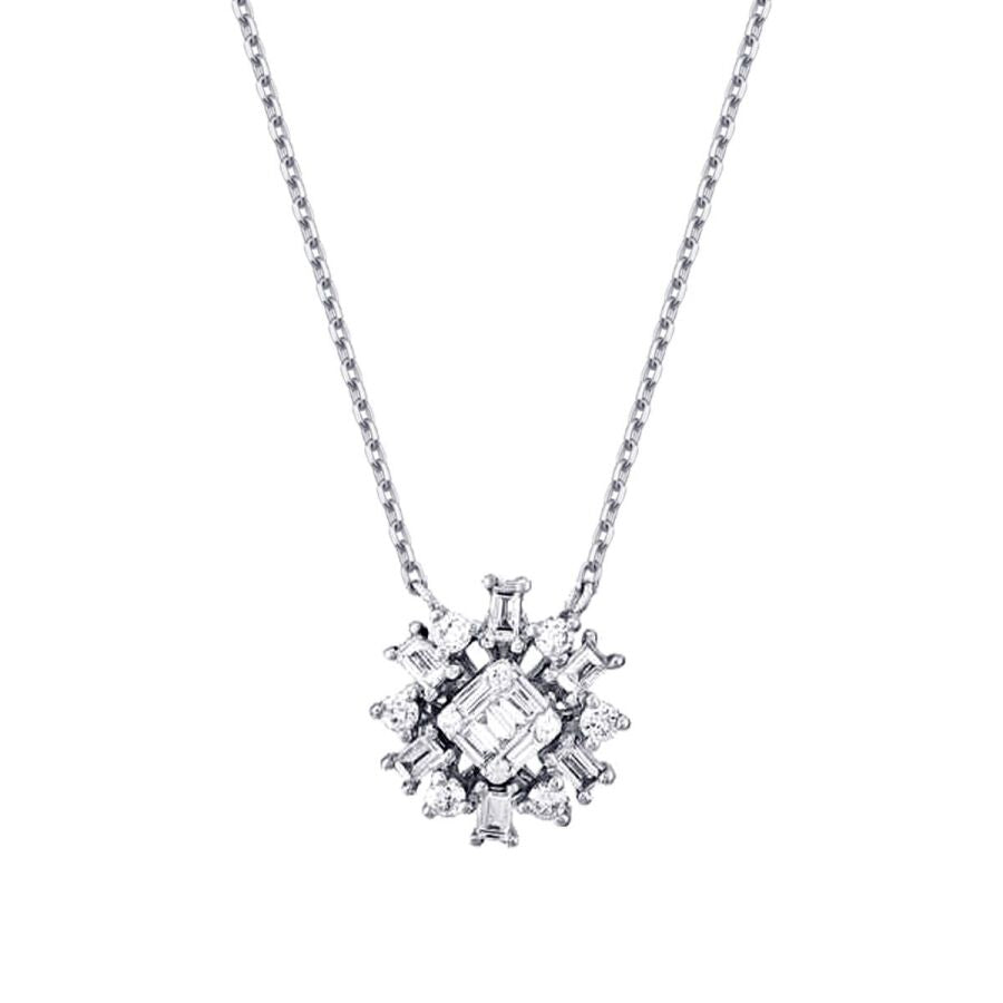 0,37 Carat Diamond Baguette Flower Necklace