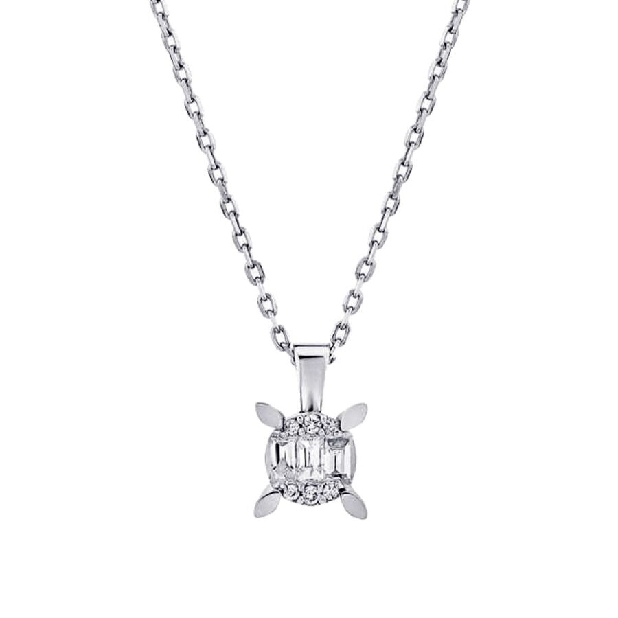 0,08 Carat Diamond Baguette Solitaire Necklace