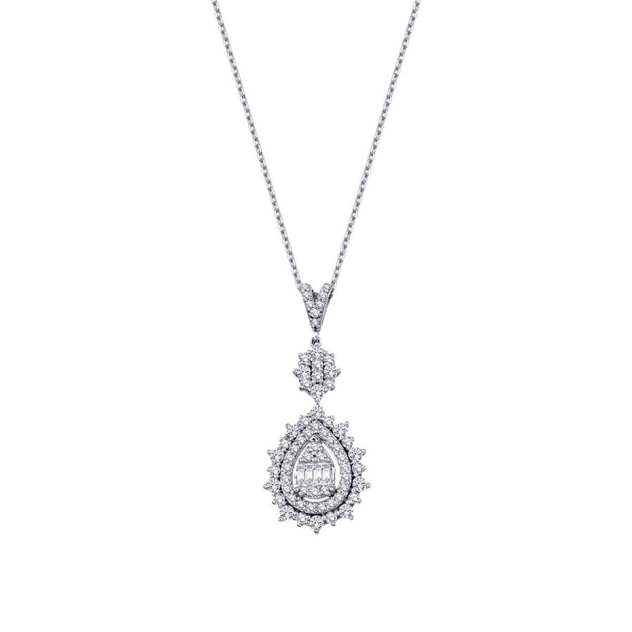 0.79 Carat Diamond Pear Baguette Necklace