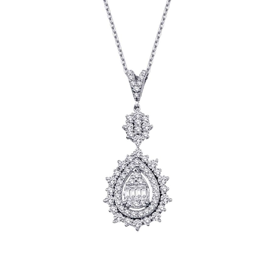 0.79 Carat Diamond Pear Baguette Necklace