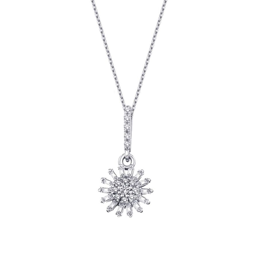 0,14 Carat Diamond Flower Baguette Necklace