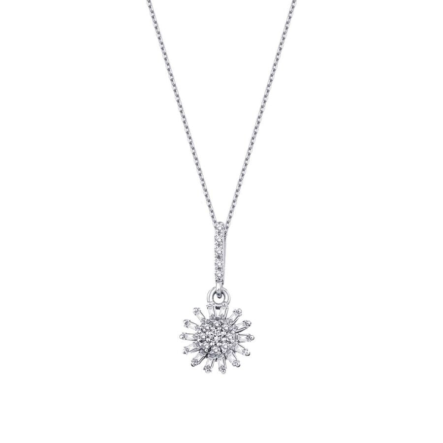 0,14 Carat Diamond Flower Baguette Necklace