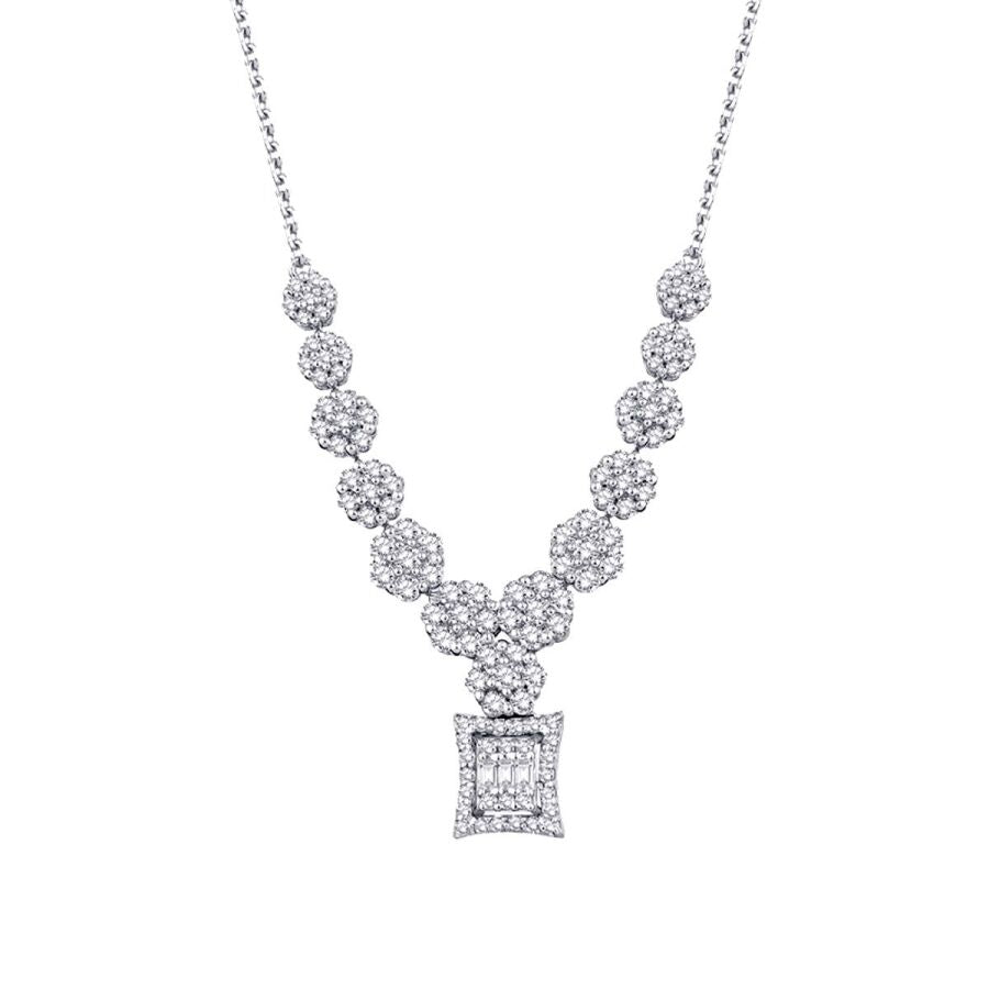0,69 Carat Diamond Flower Baguette Necklace