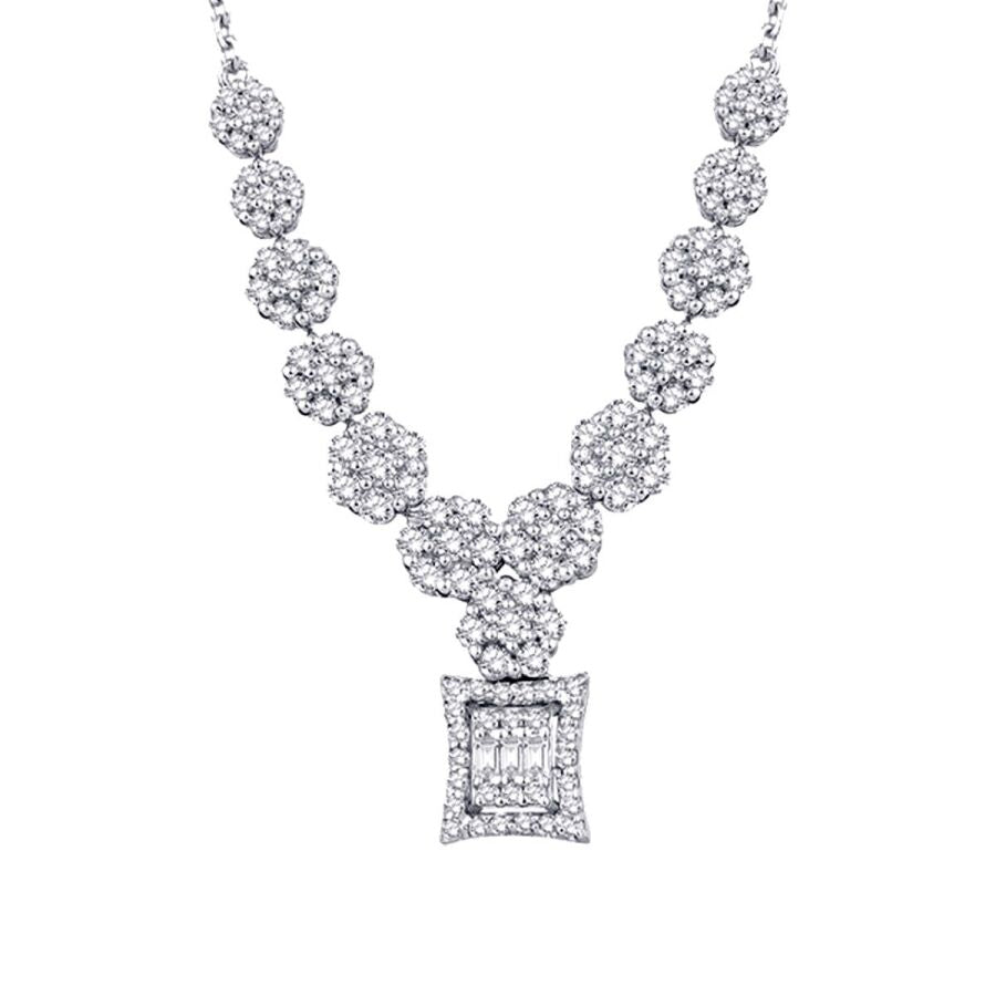 0,69 Carat Diamond Flower Baguette Necklace