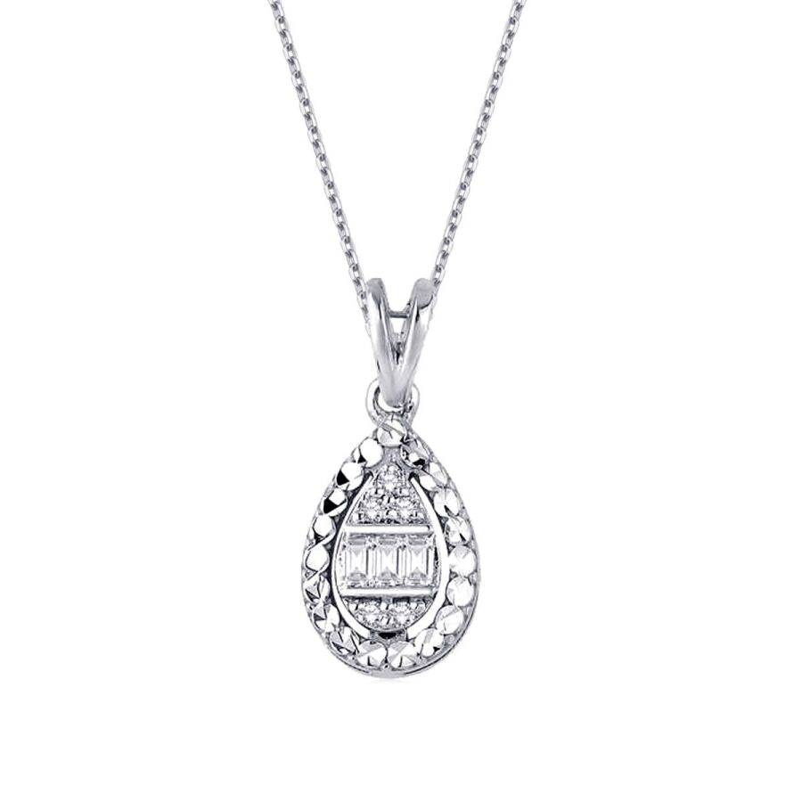 0,06 Carat Diamond Baguette Pear Necklace